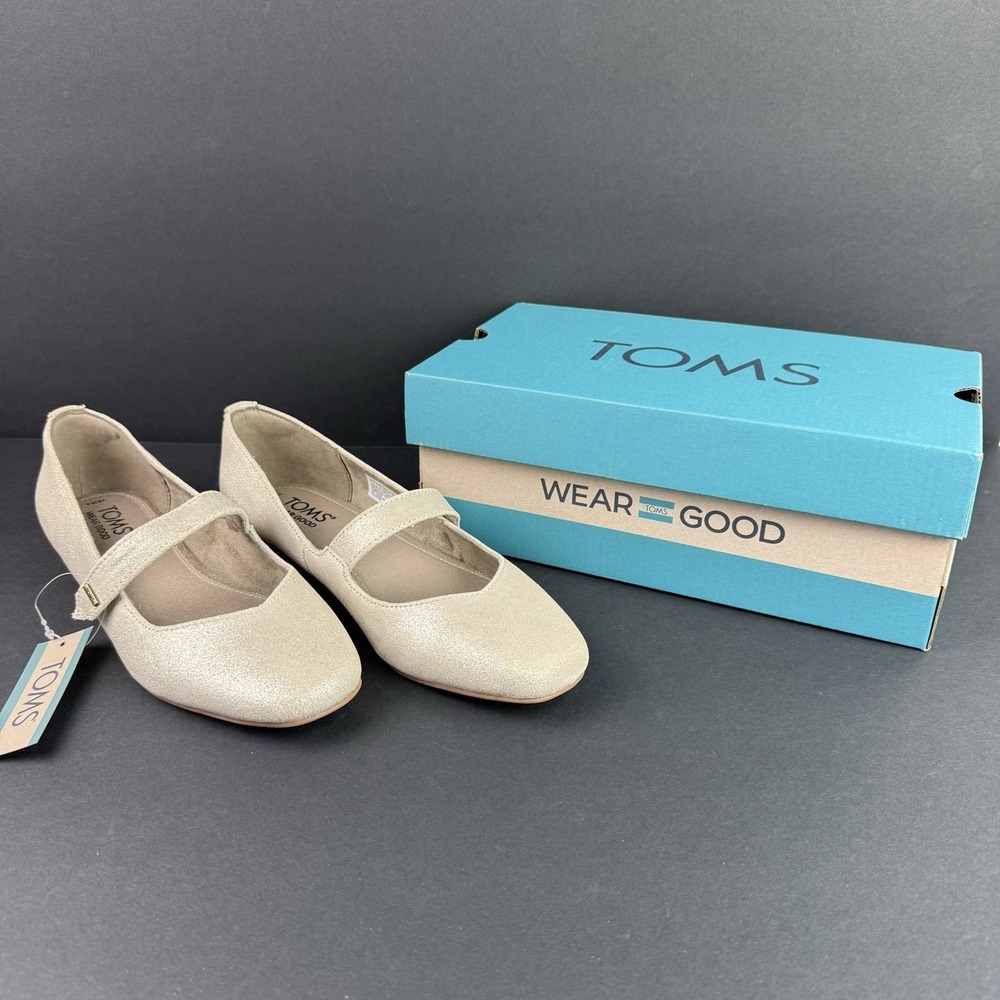 TOMS Women's Bianca‎ Suede Mary Jane Flats Beige Gold Size 6 Festive